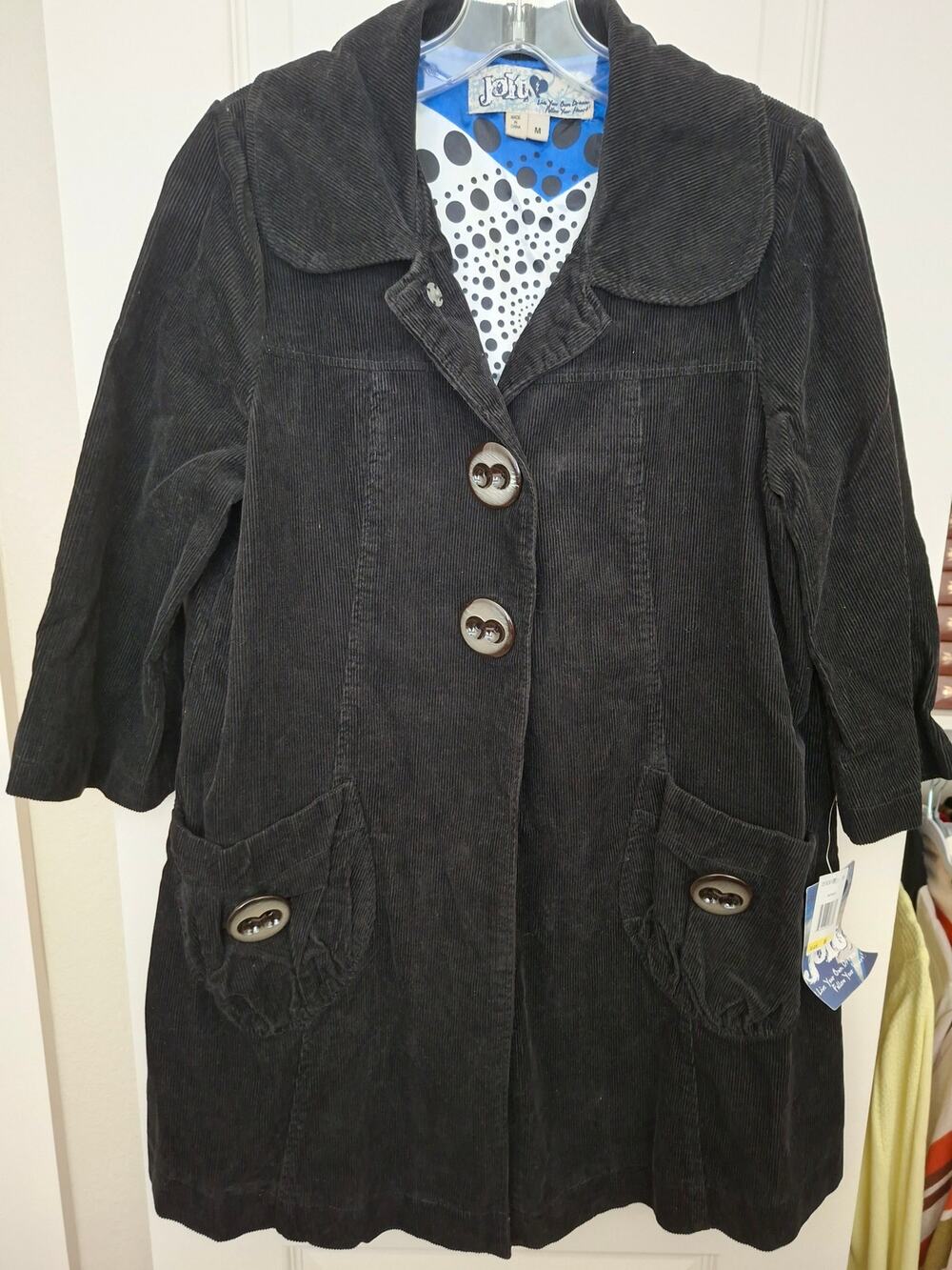 Jolt Corduroy Peacoat Juniors Medium Jacket Black 2 Button NWT